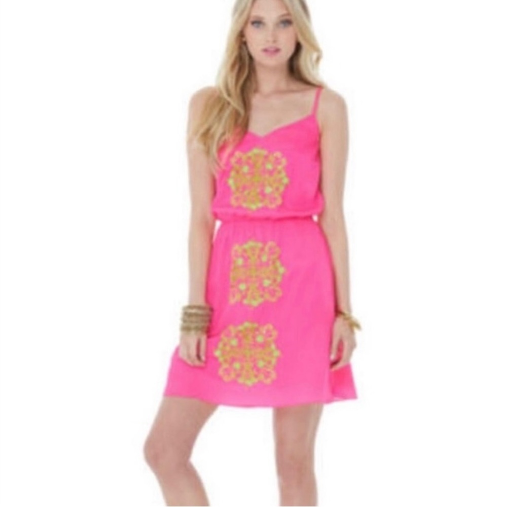 LILLY PULITZER - JENAFER DRESS 
TROPICAL PIN FLAMINGO PANEL -Medium